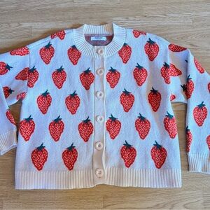 Smash + Tess Cream Cardigan with Red Strawberry Print